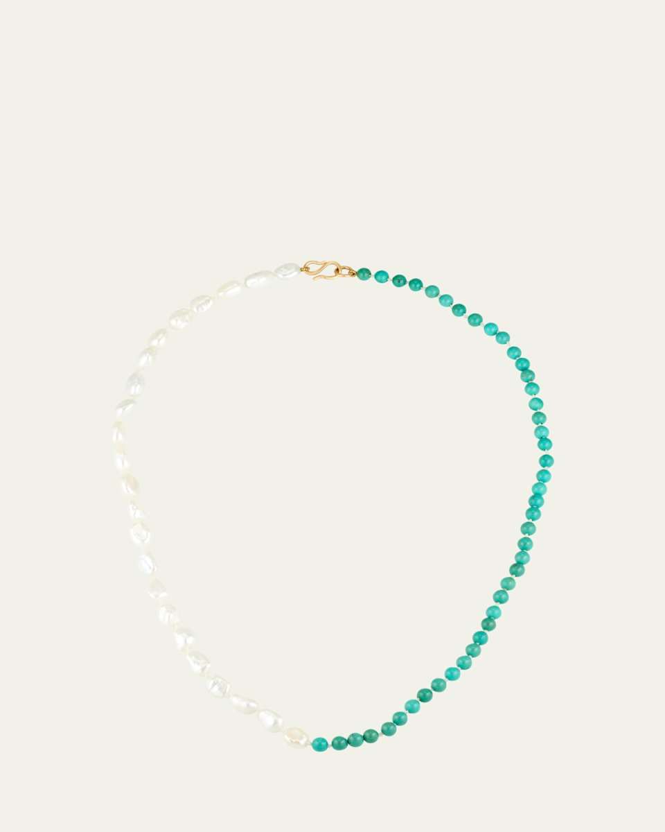 Turquoise and Keshi Pearl Necklace in 18K Yellow Gold, 16"L